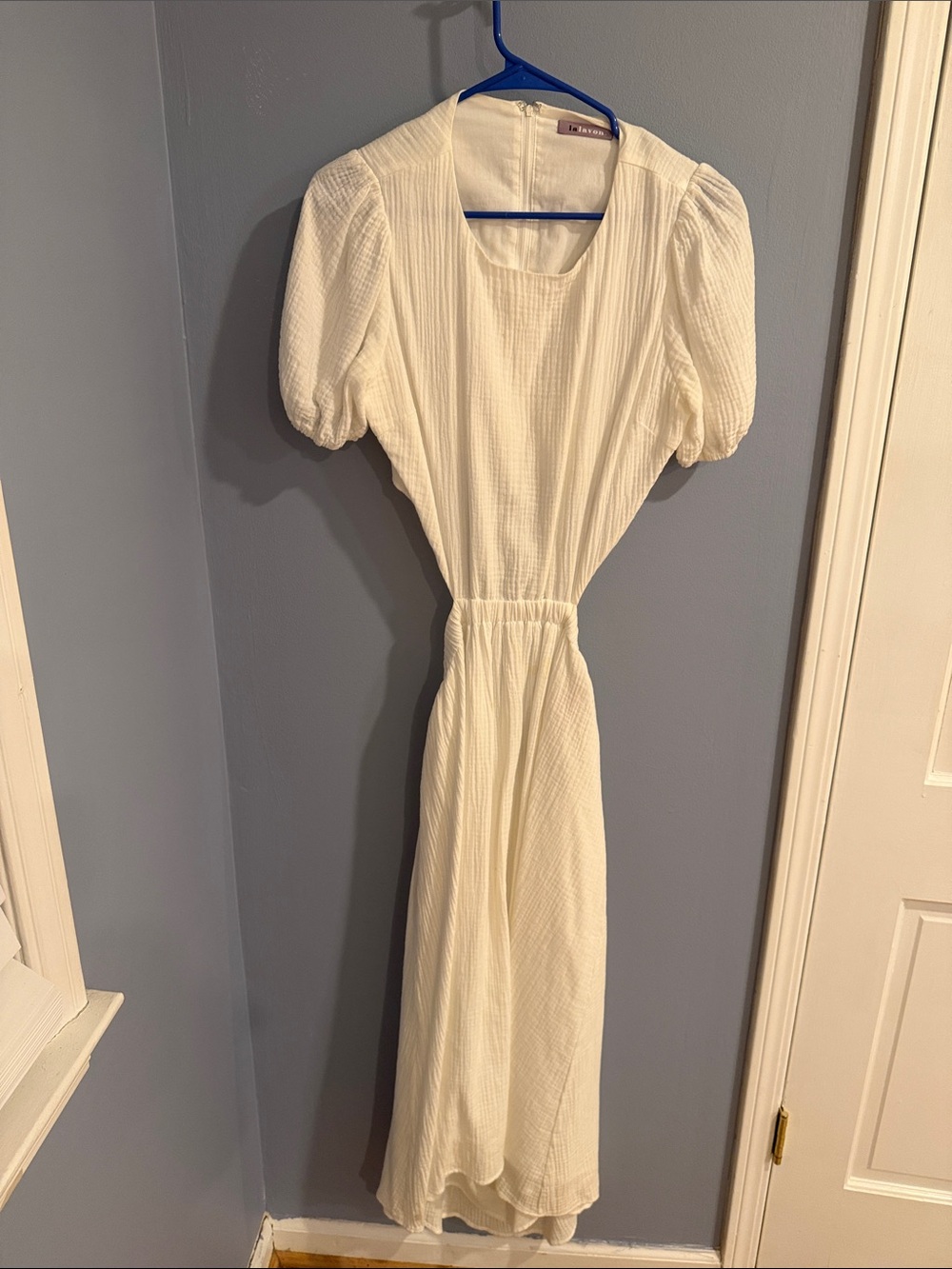 Cream Puff-Sleeve Midi Dress by Unknown Brand